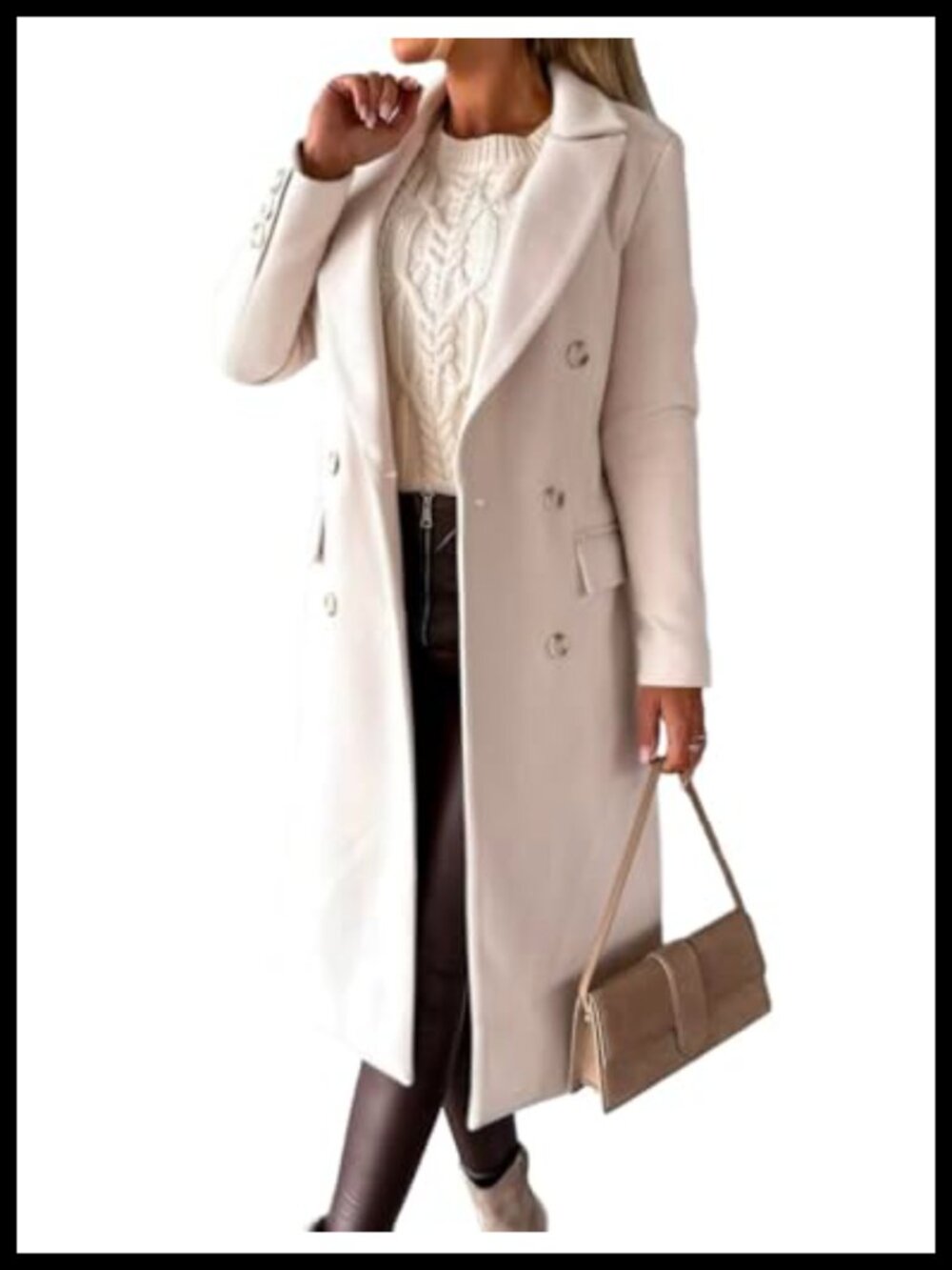 Wool Long Double Breasted Trench Coat Notch Lapel Winter Peacoat